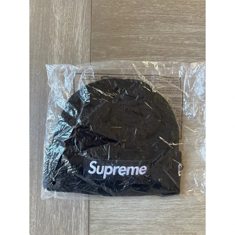 Supreme New Era Box Logo Beanie Black Knit Hat OS New‎ With Tags